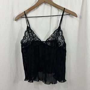 Twiggy Y2K Coquette Pleated Sheer Black Babydoll Lace Cami Tank Womens Size S